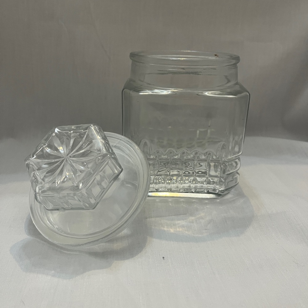80s Vintage Koeze Clear Glass Canister Apothecary Candy Container 7” With Lid